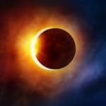 Solar Eclipse. The moon moving in front of the sun. Illustration