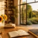 A sunny room with books about the Sun Sign Leo